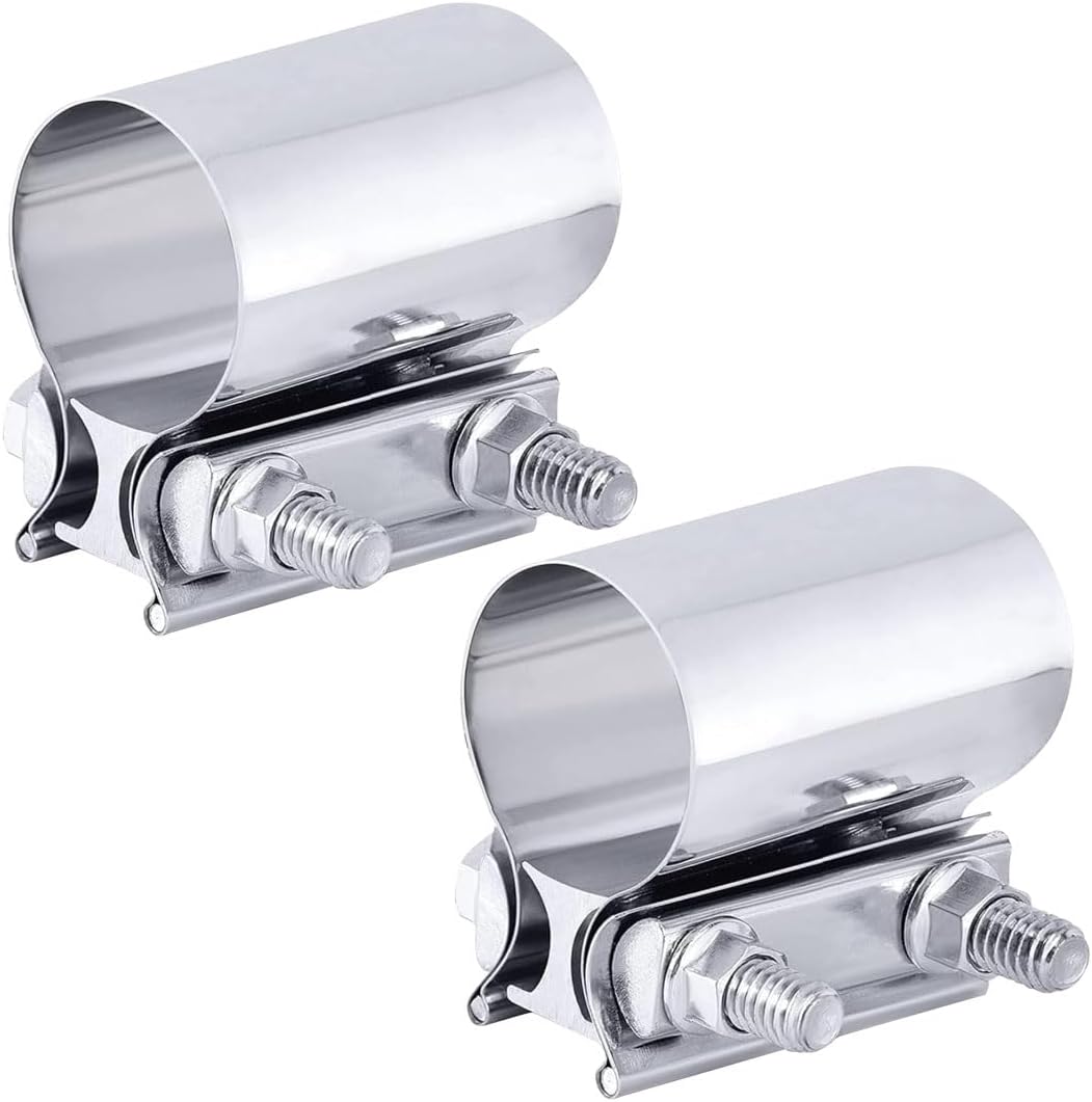 2PCS 2.25" Exhaust Clamp, Butt Joint Pipe Muffler Band Sleeve Coupler, Stainless Steel, for Pipes, Mufflers and Catalytic Converters 2.25inch