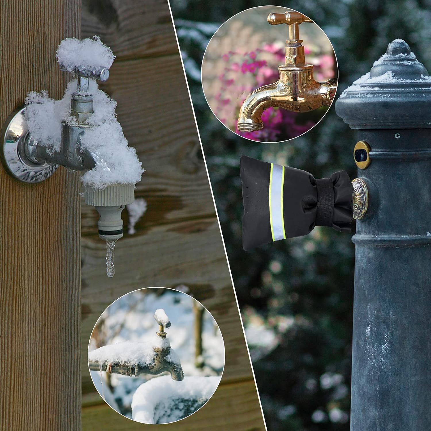 Faucet Cover for Winter Freeze Protection,Spigot Cover with Reflective Strips,Outside Faucet Cover for Cold Weather,Velcro Thickened Anti-Freeze Outdoor Faucet Socks,Reusable Hose Bib Covers