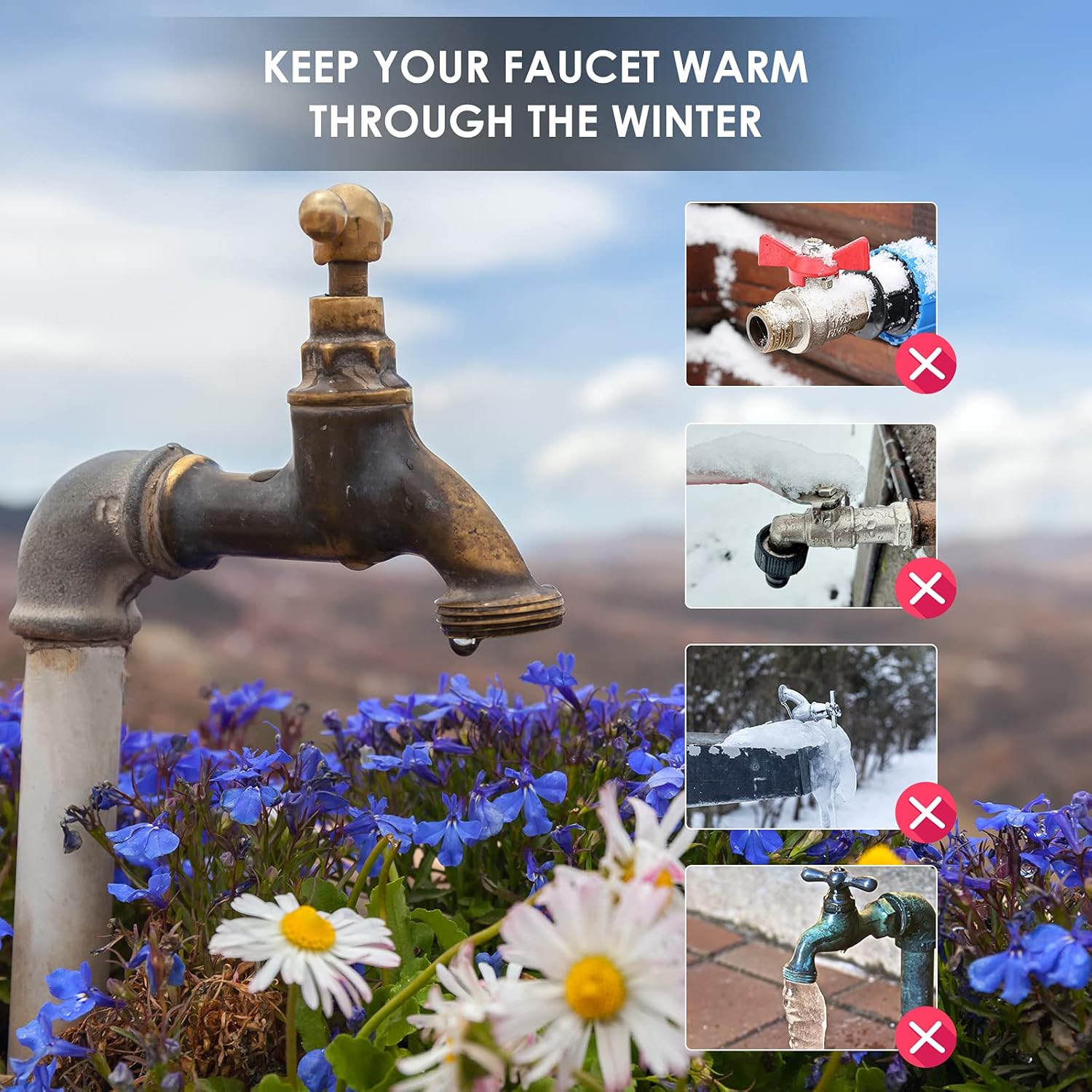 Faucet Cover for Winter Freeze Protection,Spigot Cover with Reflective Strips,Outside Faucet Cover for Cold Weather,Velcro Thickened Anti-Freeze Outdoor Faucet Socks,Reusable Hose Bib Covers
