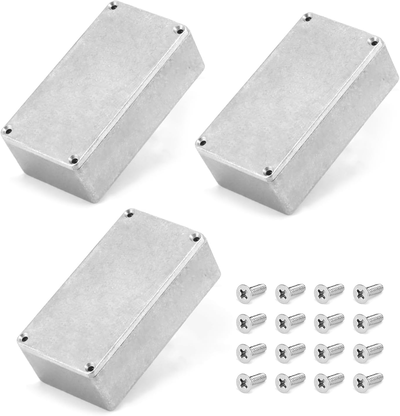 125B/1590N1 Aluminium Stomp Box Enclosures, 122 x 66 x 39.5 mm, Unfinished DIY Guitar Pedal Cases with Screws and Rubber Mats, 3 Pcs
