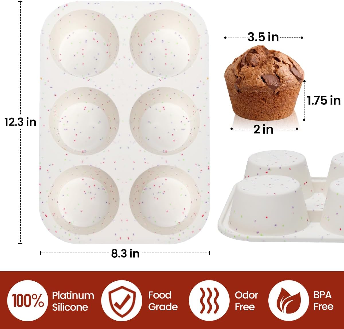 Silicone Jumbo Muffin Pan 6 Cups & Silicone Muffin Pan Regular Size 12 Cups