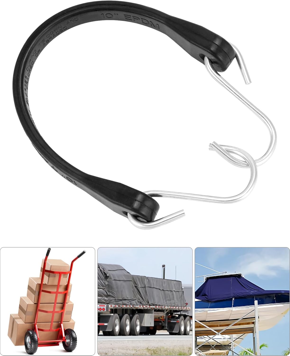 10" Tarp Straps for Flatbed Trailers, Adjustable Tarp Straps, 20 Pack Rubber Bungee Cord Tie-Downs with Hooks for Securing Tarps, Canvases, Cargo