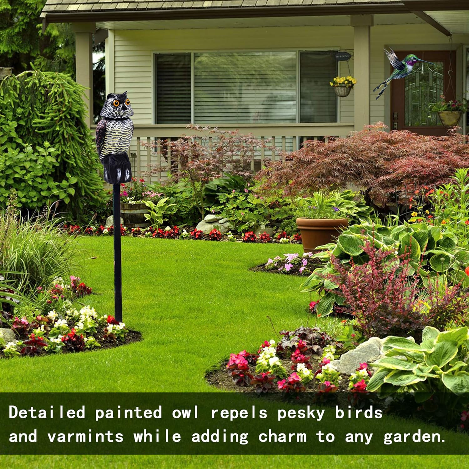 Fake Owl Decoys to Scare Birds Away, Rotating Head Sculptures, Nature Enemy Scarecrow Plastic Statues, Pest Repellent, Bird Control and Pigeon Deterrent Outdoor Yard, Garden Protectors