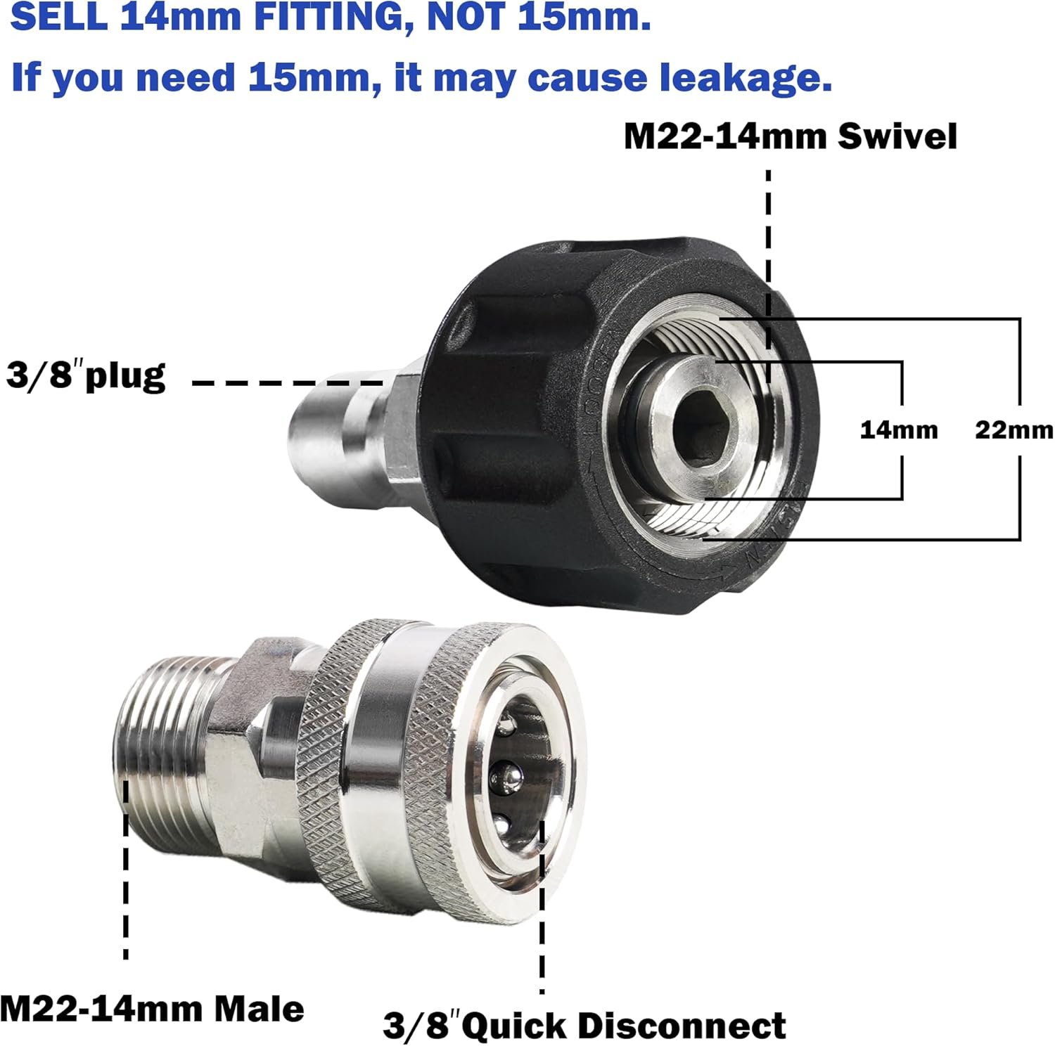 Pressure Washer Adapter Set, Stainless Steel Quick Disconnect Kit with M22 Metric Male Thread Quick Connector, M22 Swivel to 3/8'' Quick Connect, 3/4" to Quick Release, 8 Pack