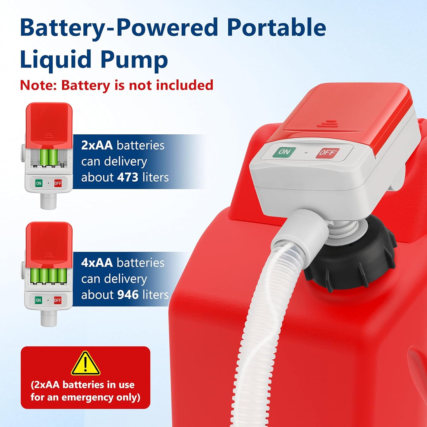 Fuel Transfer Pump with Auto-stop Sensor -3.2 GPM, 3 Tank Adapters, 51" Hose Portable Fuel Pump Battery Operated Liquid Pump, Gas Transfer Pump for Gasoline, Diesel, Oil Can Not Included