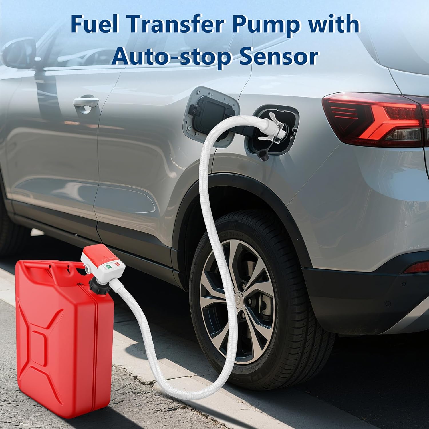 Fuel Transfer Pump with Auto-stop Sensor -3.2 GPM, 3 Tank Adapters, 51" Hose Portable Fuel Pump Battery Operated Liquid Pump, Gas Transfer Pump for Gasoline, Diesel, Oil Can Not Included