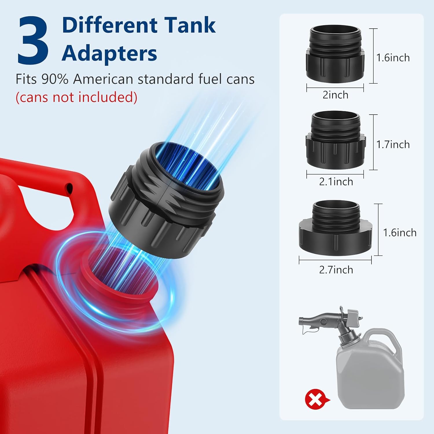 Fuel Transfer Pump with Auto-stop Sensor -3.2 GPM, 3 Tank Adapters, 51" Hose Portable Fuel Pump Battery Operated Liquid Pump, Gas Transfer Pump for Gasoline, Diesel, Oil Can Not Included