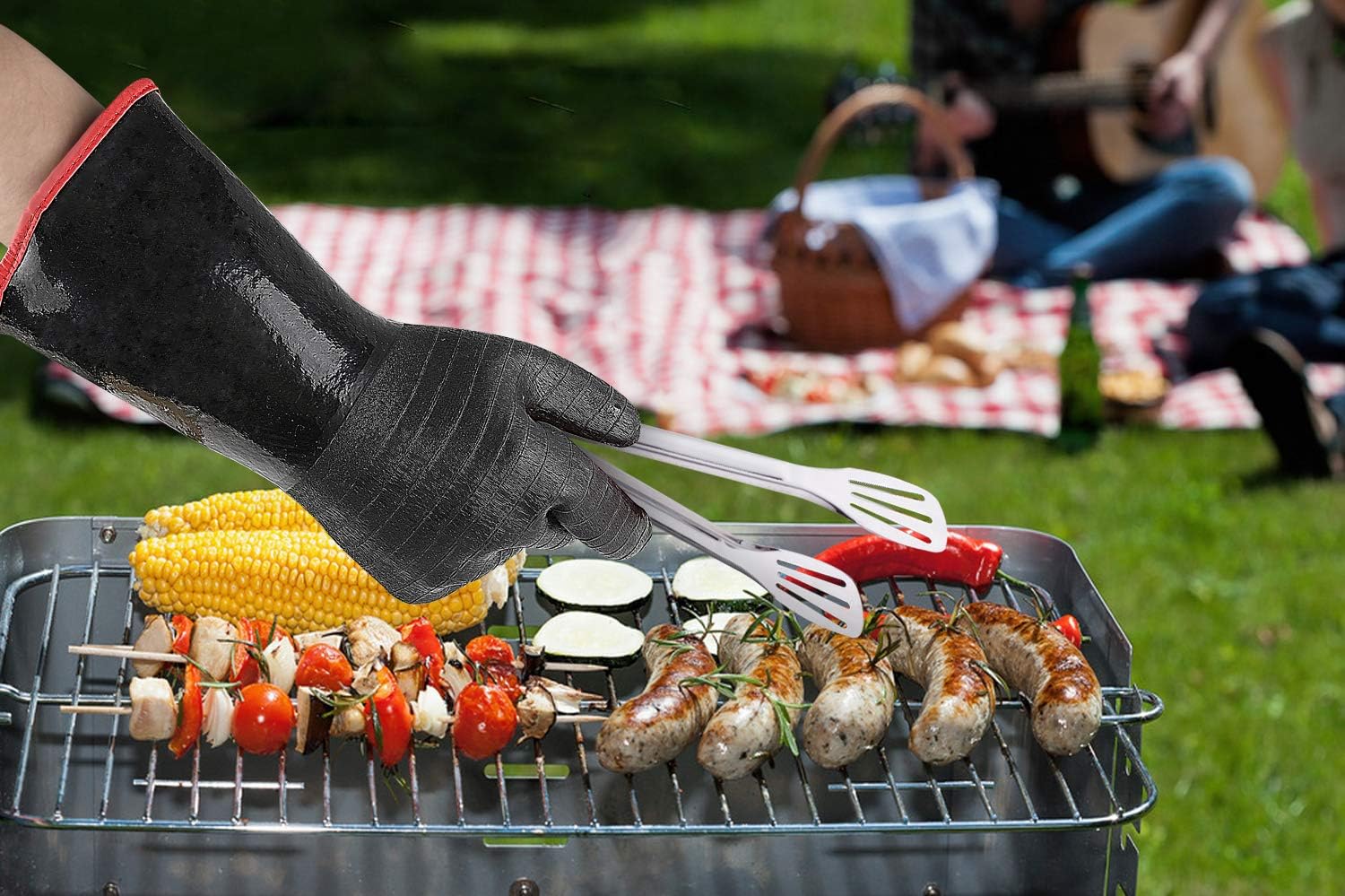 932°F Extreme Heat Resistant Gloves for Grill BBQ, Waterproof Long Sleeve Pit Grill Gloves for Fryer, Baking, Oven,Smoker,Fireproof, Oil Resistant Neoprene Coating 14-Inch
