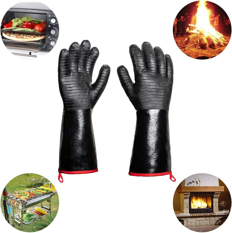 932°F Extreme Heat Resistant Gloves for Grill BBQ, Waterproof Long Sleeve Pit Grill Gloves for Fryer, Baking, Oven,Smoker,Fireproof, Oil Resistant Neoprene Coating 14-Inch
