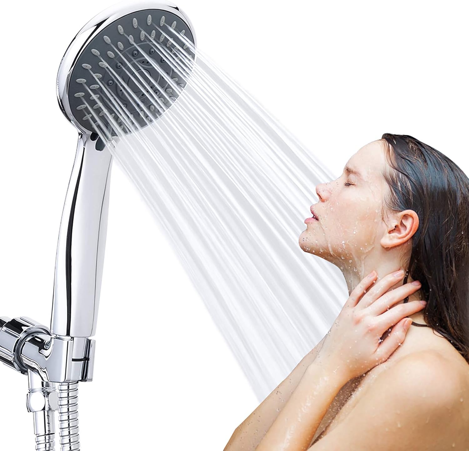 High Pressure Handheld Shower Head 5-Settings Powerful Water Spray Shower Head against Low Pressure Water Flow with Stainless Hose and Adjustable Mount