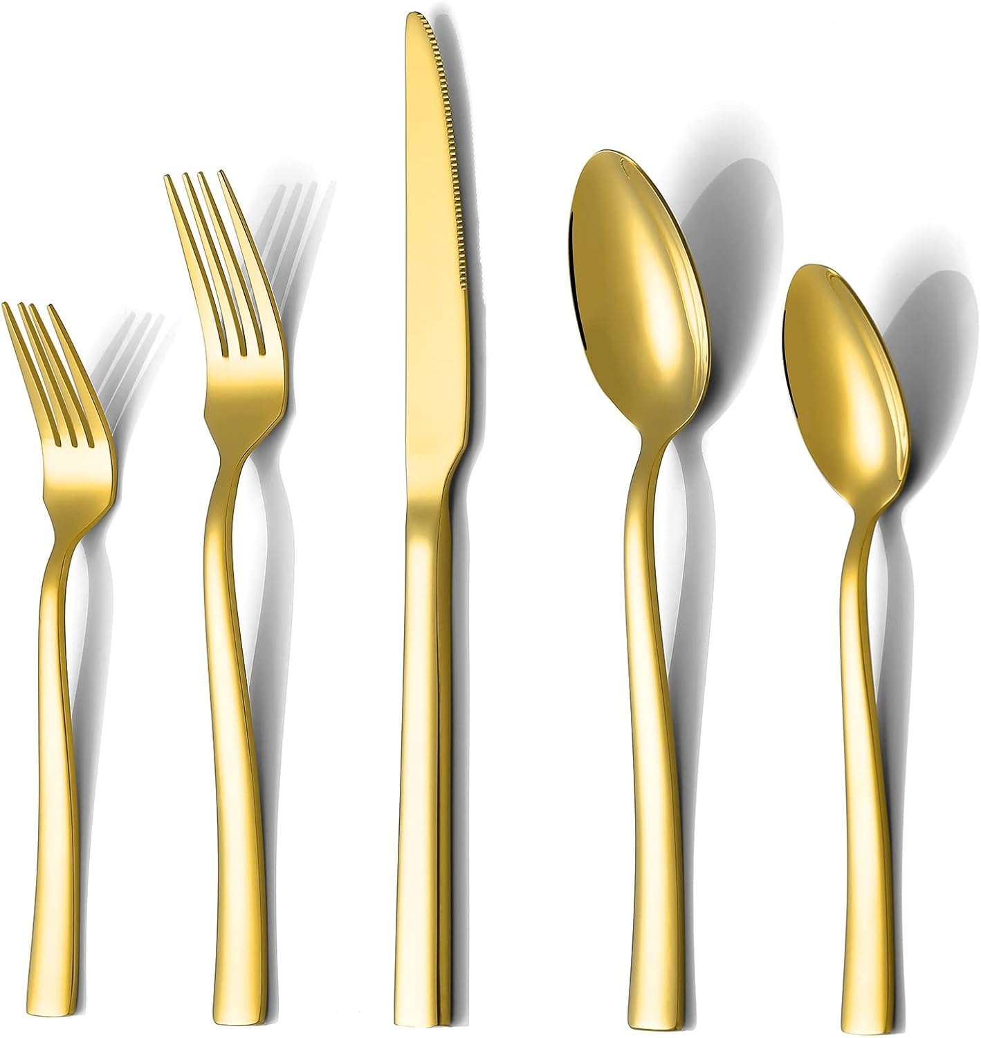 Gold Silverware Set, 40 Piece Stainless Steel Flatware Cutlery Set Service for 8 Luxury Square Tableware Thick Knife Fork Spoon for Home Kitchen Restaurant Wedding, Mirror Polished