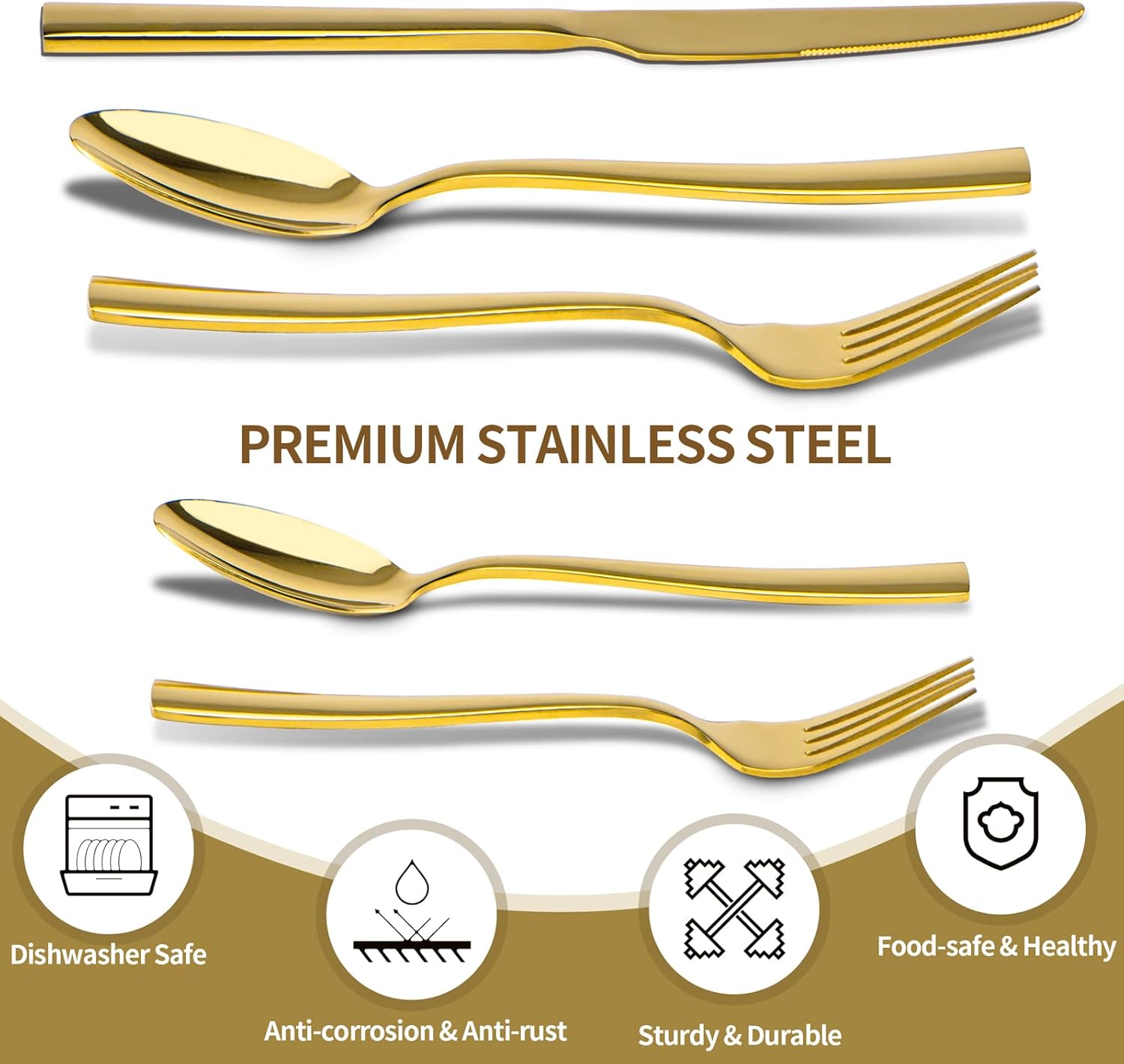 Gold Silverware Set, 40 Piece Stainless Steel Flatware Cutlery Set Service for 8 Luxury Square Tableware Thick Knife Fork Spoon for Home Kitchen Restaurant Wedding, Mirror Polished