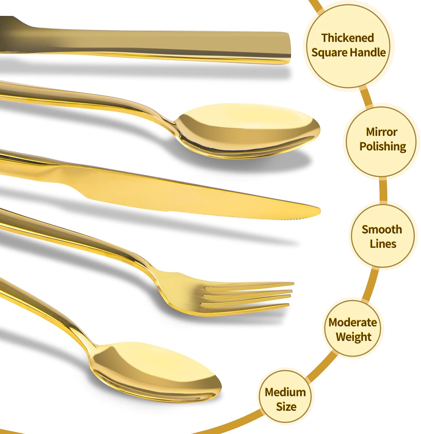 Gold Silverware Set, 40 Piece Stainless Steel Flatware Cutlery Set Service for 8 Luxury Square Tableware Thick Knife Fork Spoon for Home Kitchen Restaurant Wedding, Mirror Polished