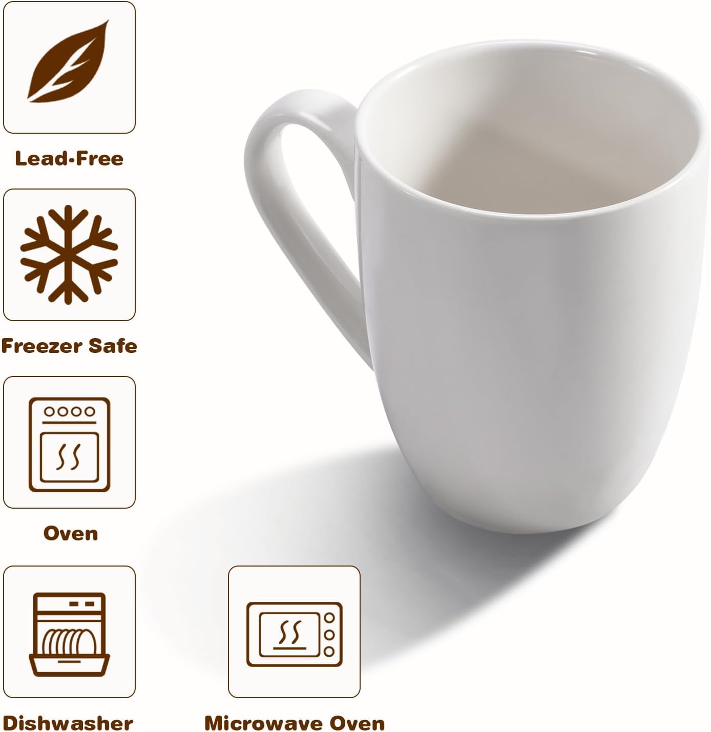 16 oz Large Coffee Mugs Set of 4 Ceramic Coffee Mug White Coffee Cups Tea Cups Idea Gift for Women Men House Warming Gifts New Home Office, 4 Pack White
