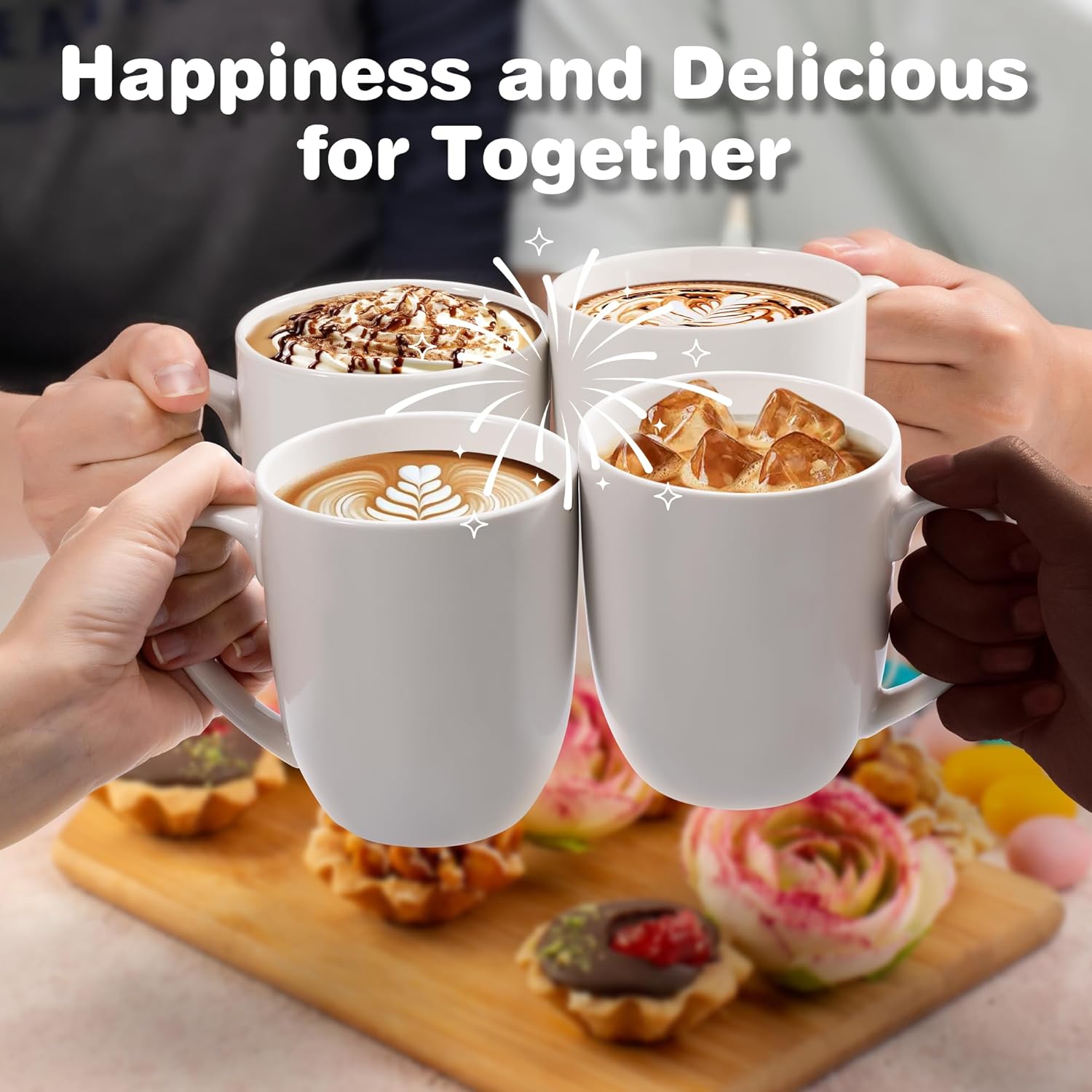 16 oz Large Coffee Mugs Set of 4 Ceramic Coffee Mug White Coffee Cups Tea Cups Idea Gift for Women Men House Warming Gifts New Home Office, 4 Pack White