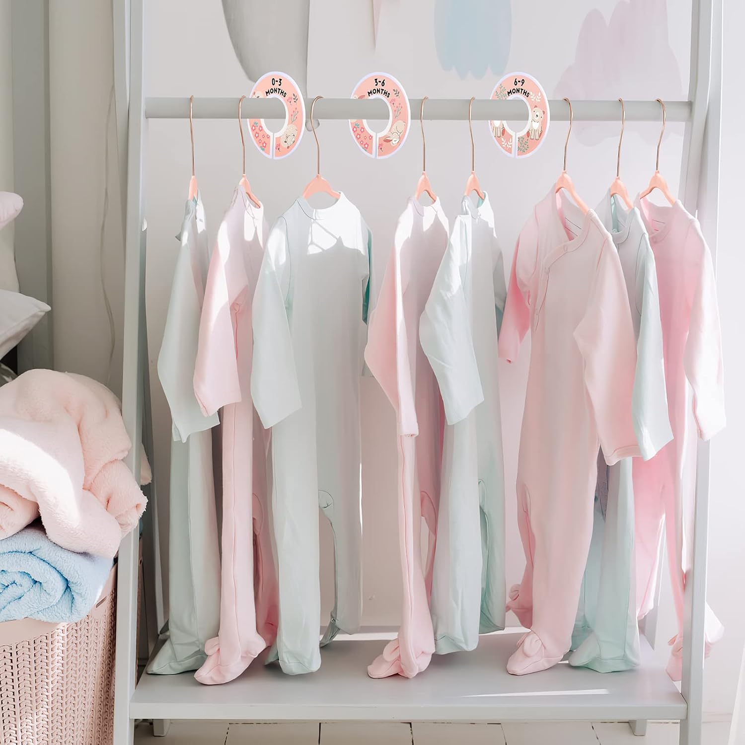 Baby Hangers, 11 Inch Velvet Kids Hangers with 6 Pcs Clothes Size Dividers, Infant Toddler Nursery Closet Organization, Non Slip, Pink, 30 Pcs