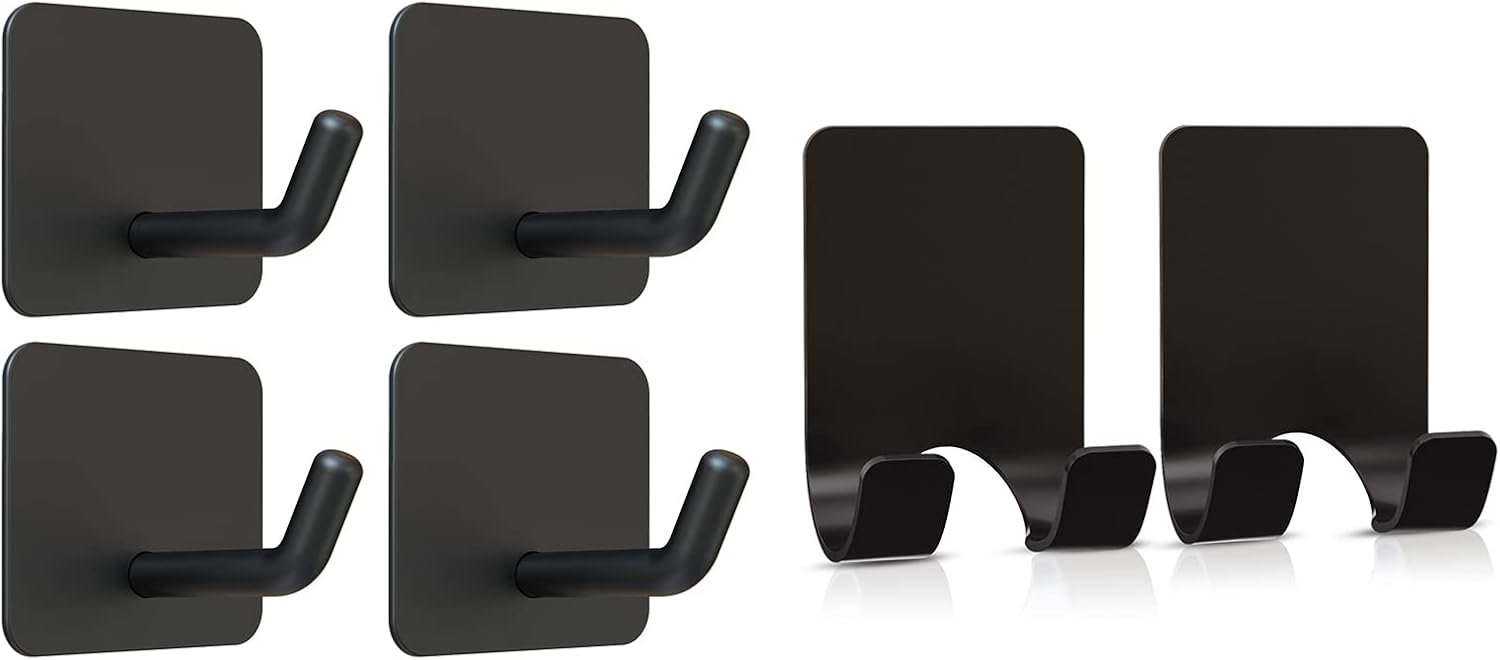 4 Pcs Adhesive Hooks with 2 Pcs Adhesive Razor Hooks