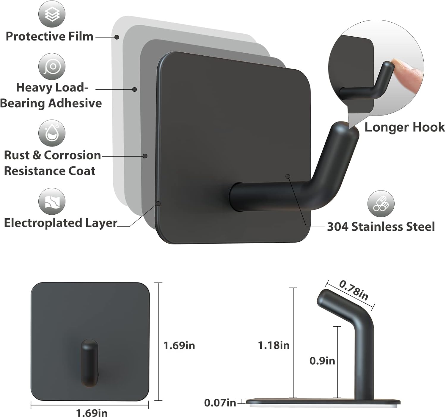 4 Pcs Adhesive Hooks with 2 Pcs Adhesive Razor Hooks
