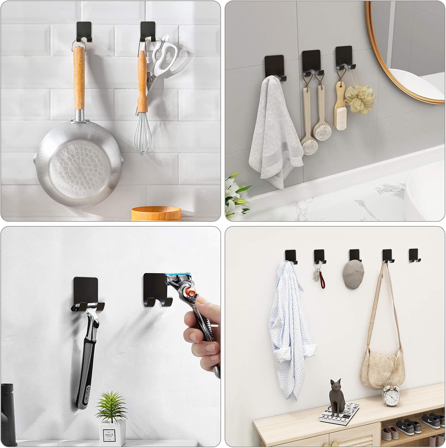 4 Pcs Adhesive Hooks with 2 Pcs Adhesive Razor Hooks
