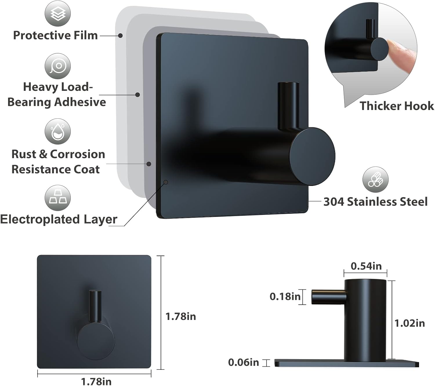 2 Types of Black Adhesive Hooks Bundle