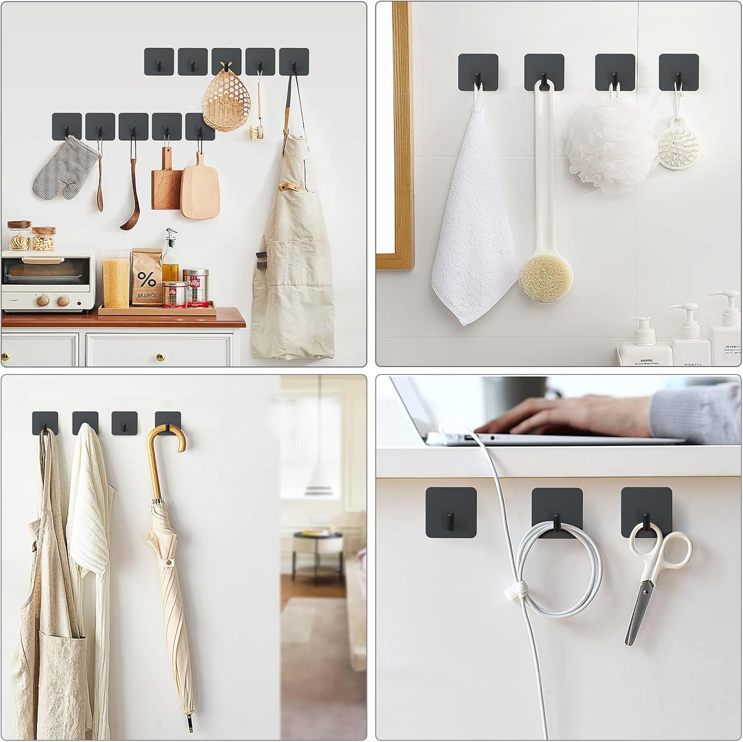 2 Types of Black Adhesive Hooks Bundle