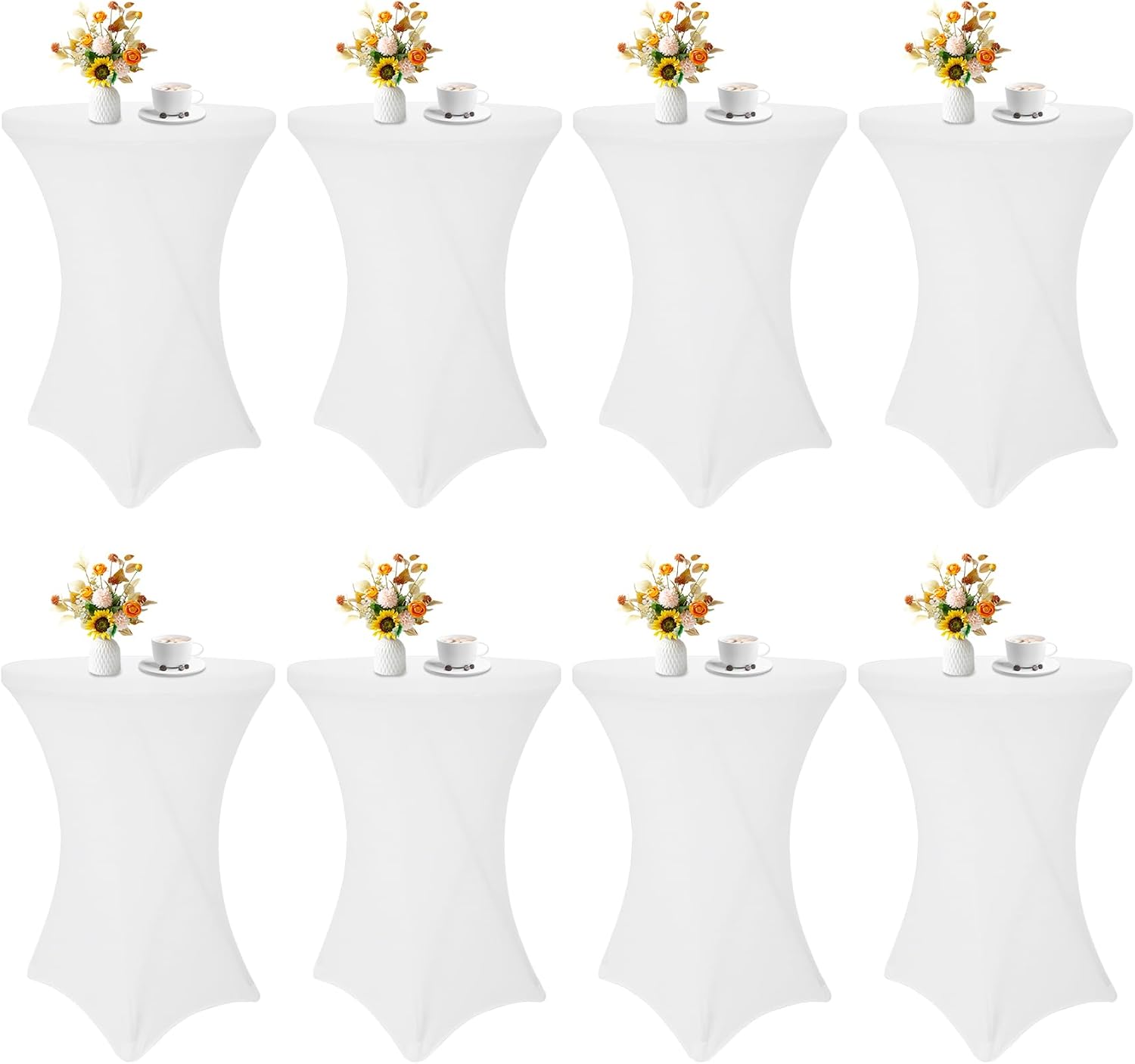 8 Pack Cocktail Table Covers 32x43 Inch Fitted Stretch Spandex Square Corners White Table Cover High Top Cocktail Round Tablecloth for Party, Wedding, Birthday, Banquet White