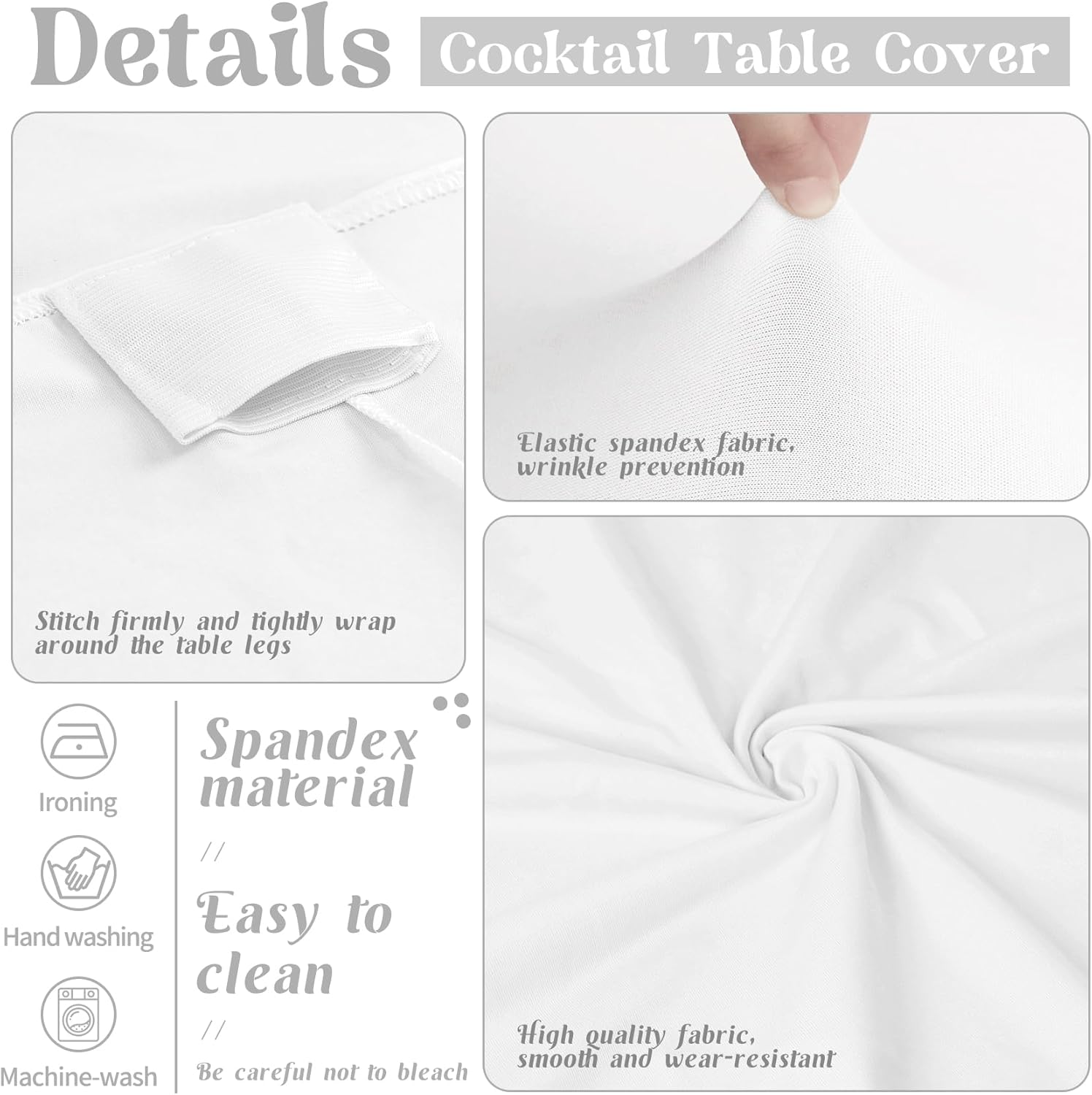 8 Pack Cocktail Table Covers 32x43 Inch Fitted Stretch Spandex Square Corners White Table Cover High Top Cocktail Round Tablecloth for Party, Wedding, Birthday, Banquet White