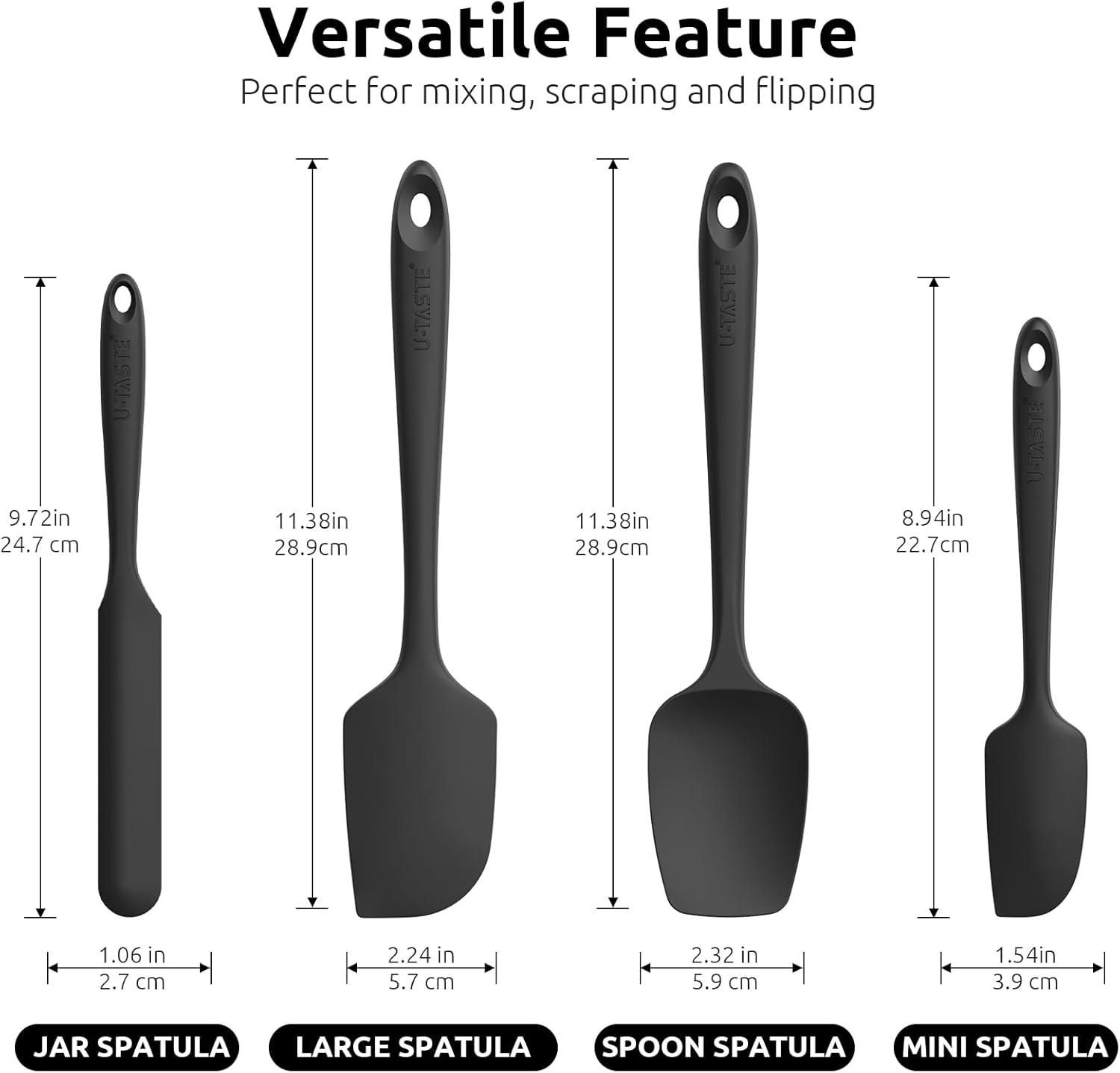 Silicone Spatula Set with 600 Degrees Fahrenheit Heat Resistant Black
