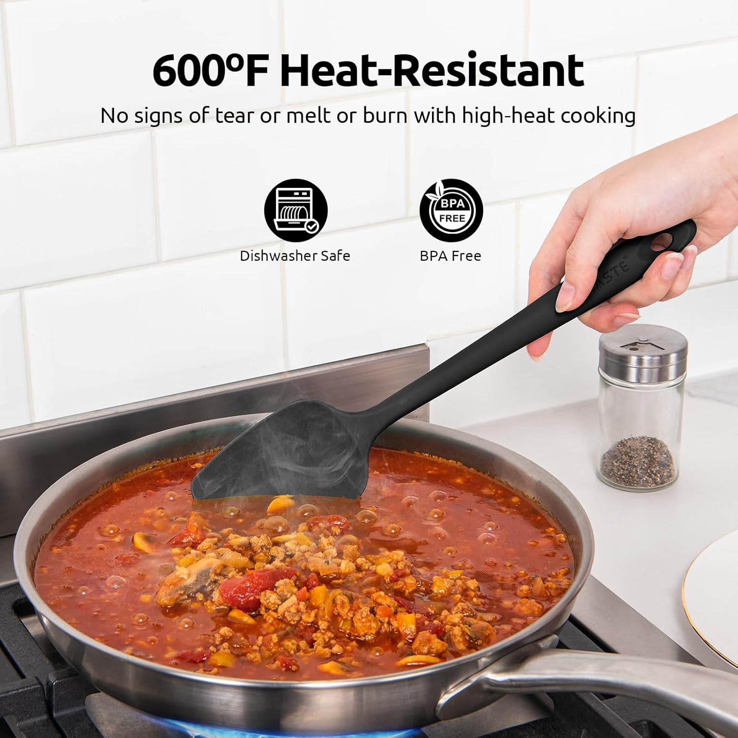 Silicone Spatula Set with 600 Degrees Fahrenheit Heat Resistant Black