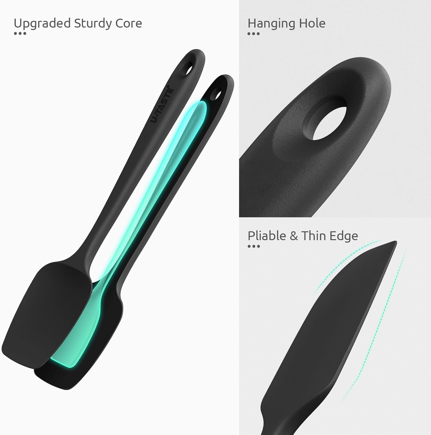 Silicone Spatula Set with 600 Degrees Fahrenheit Heat Resistant Black