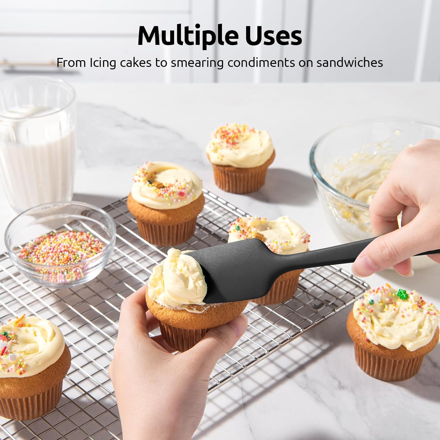 Silicone Spatula Set with 600 Degrees Fahrenheit Heat Resistant Black