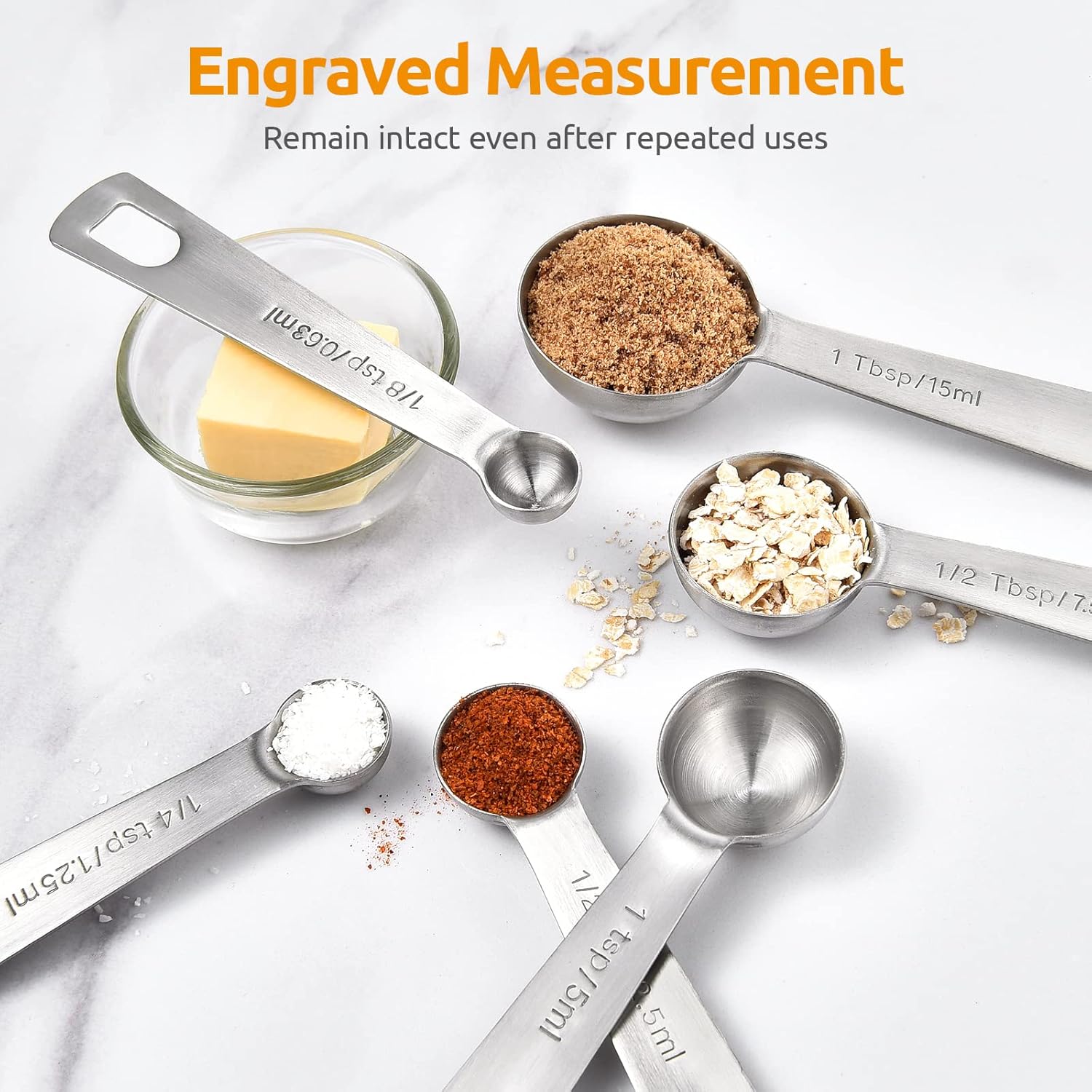 Measuring Spoons: 18/8 Stainless Steel Measuring Spoons Set of 9 Piece: 1/16 TSP, 1/8 TSP, 1/4 TSP, 1/3 TSP, 1/2 TSP, 3/4 TSP, 1 TSP, 1/2 tbsp & 1 tbsp Dry and Liquid Ingredients