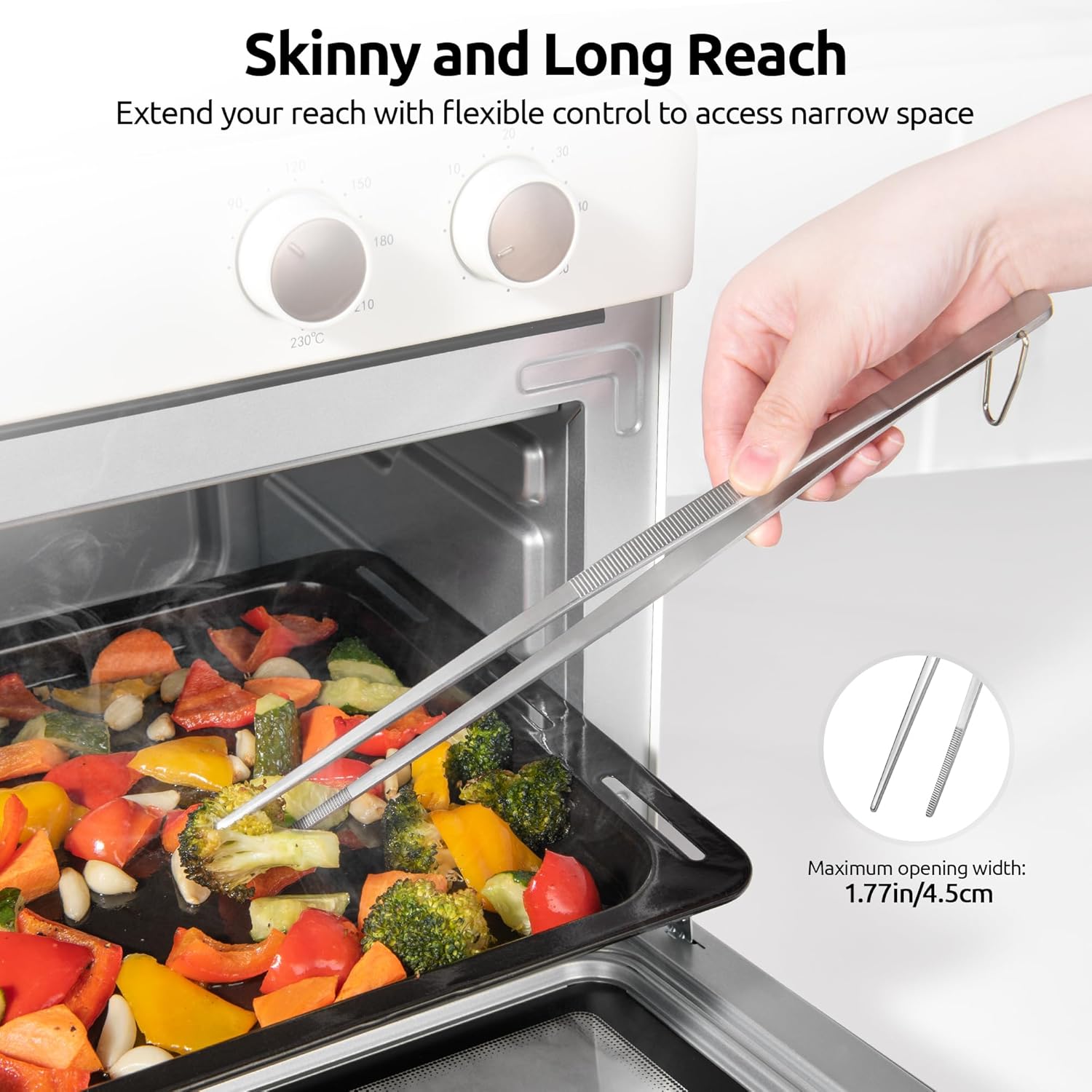 12" Kitchen Cooking Tweezer Set: 18/8 Stainless Steel Food-Grade Metal Food Tong, Flexible Pinching, Seamless-Welding, Sturdy and Non-Slip for Serving, Grilling, Frying Round & Pointed Tip