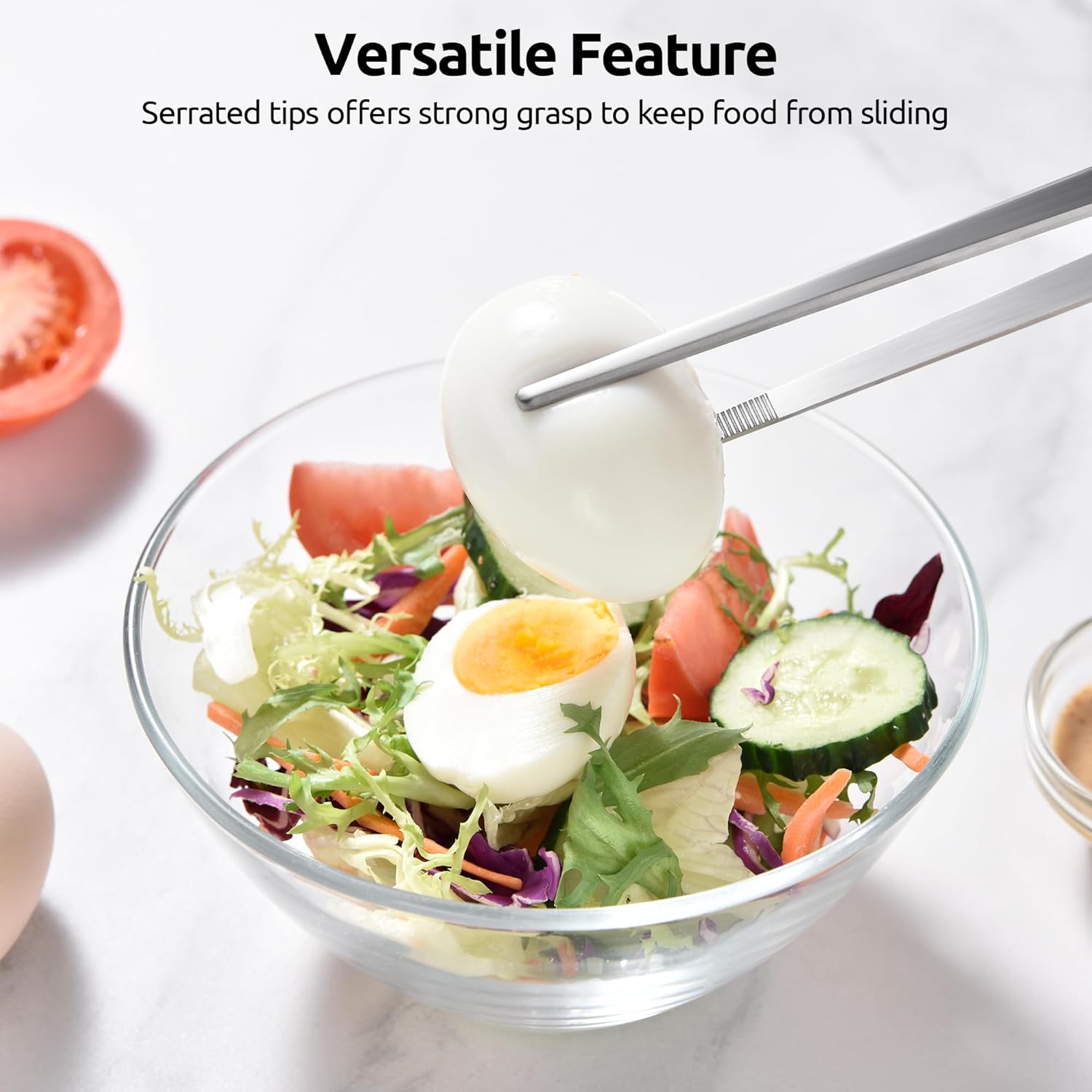 12" Kitchen Cooking Tweezer Set: 18/8 Stainless Steel Food-Grade Metal Food Tong, Flexible Pinching, Seamless-Welding, Sturdy and Non-Slip for Serving, Grilling, Frying Round & Pointed Tip