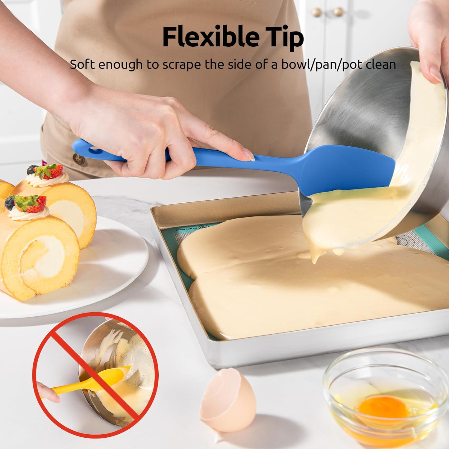 Silicone Spoon Spatula Set, 600ºF High Heat Resistant Food Grade Flexible Rubber Scraper, Cooking Mixing Baking Kitchen Utensils Set of 3 Multicolors