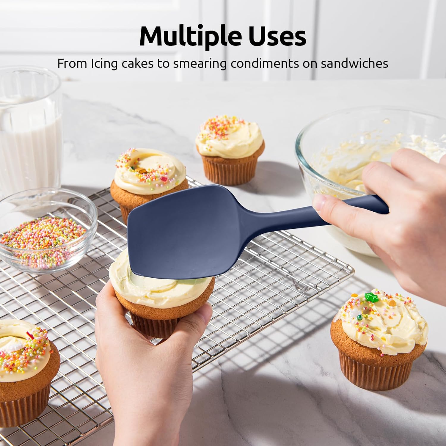 Silicone Spoon Spatula Set, 600ºF High Heat Resistant Food Grade Flexible Rubber Scraper, Cooking Mixing Baking Kitchen Utensils Set of 3 Multicolors