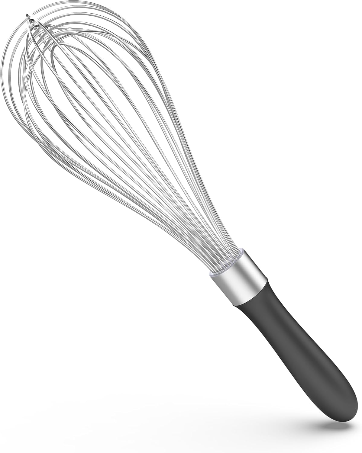 Balloon Whisk for Cooking: 18/10 Stainless Steel Kitchen Wire Whisk, 12in Large Heavy Duty Egg Beater, Manual Mixing Tool with 12 High Flex Wires for Stirring, Blending Sauce Black