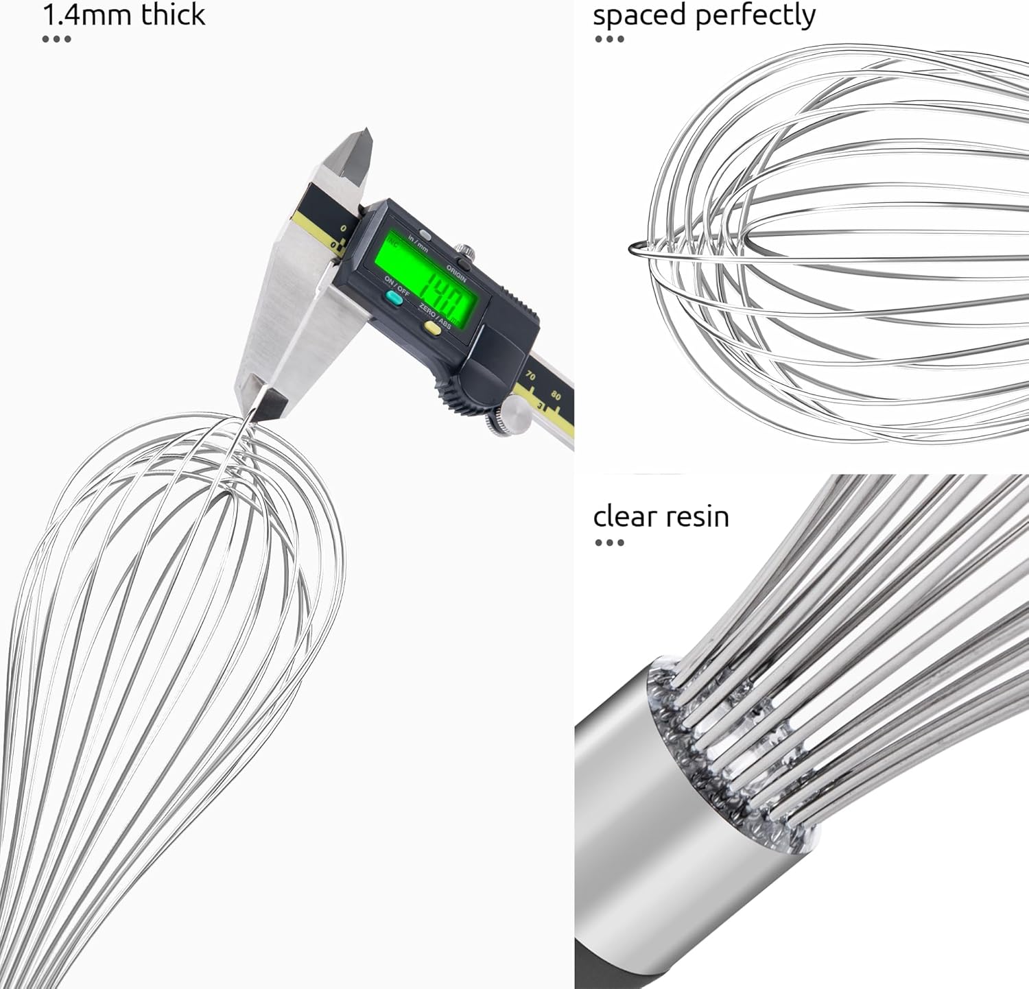 Balloon Whisk for Cooking: 18/10 Stainless Steel Kitchen Wire Whisk, 12in Large Heavy Duty Egg Beater, Manual Mixing Tool with 12 High Flex Wires for Stirring, Blending Sauce Black