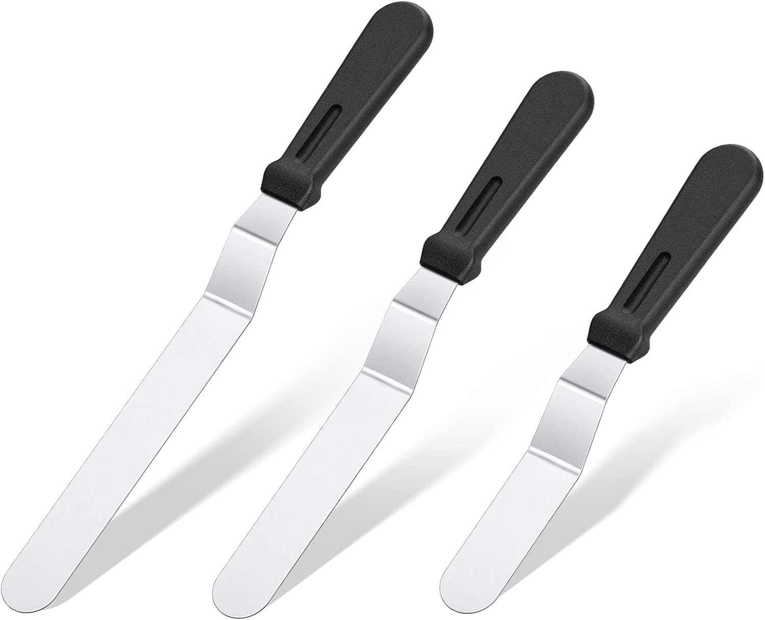 Icing Spatula, Offset Spatula Set with 6", 8", 10" Blade,Stainless Steel Angled Cake Decorating Frosting Spatula Set of 3 Black