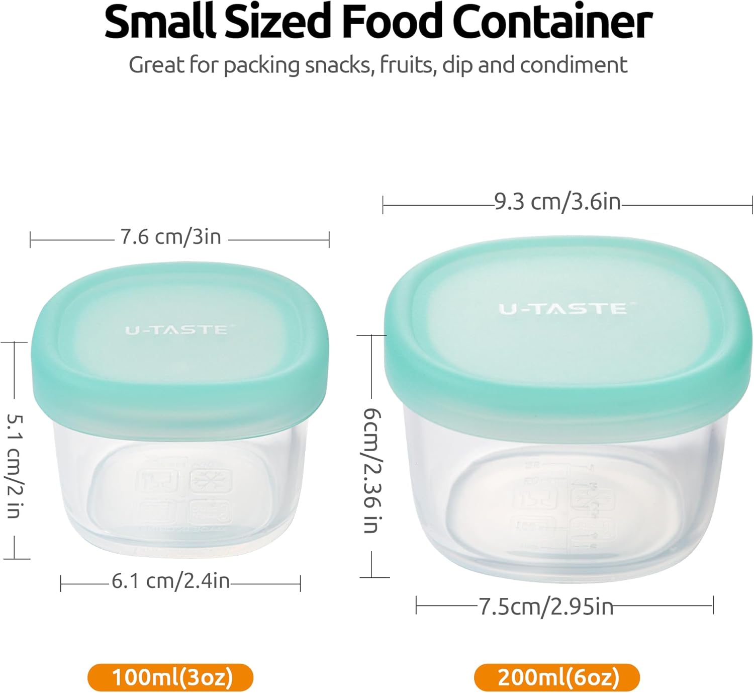 3oz 6oz Small Storage Containers: Food Grade Liquid-Silicone Freezer Box with Airtight Lid, Microwave Safe with Clear Measurements, Reusable for Meal Prepping Portion Set of 4, Aqua Sky