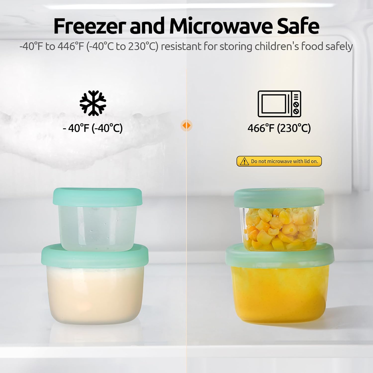 3oz 6oz Small Storage Containers: Food Grade Liquid-Silicone Freezer Box with Airtight Lid, Microwave Safe with Clear Measurements, Reusable for Meal Prepping Portion Set of 4, Aqua Sky
