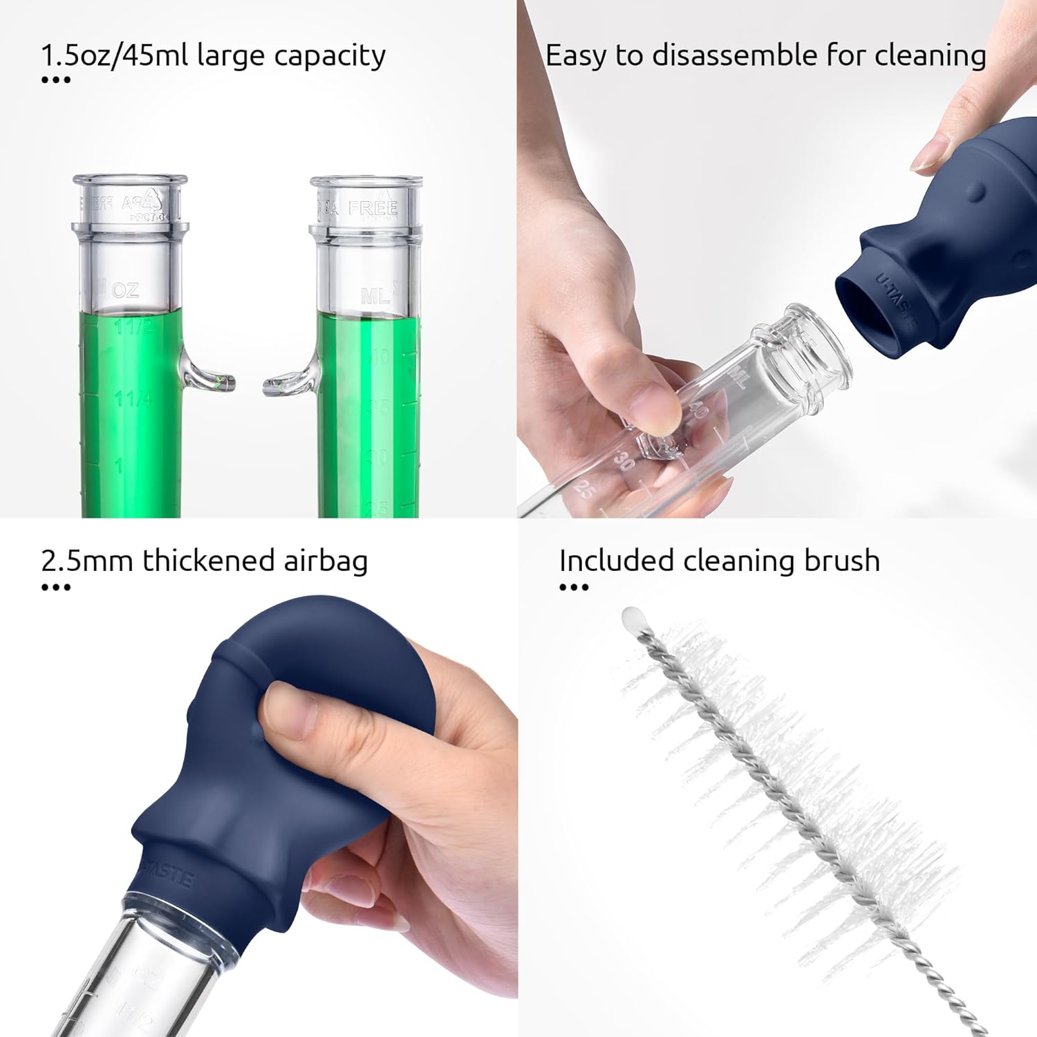 Aquarium Pipette Cleaner: 1.5oz Coral Feeder for Fish Tank Cleaning, Manual Feeding Tube, Food Grade Siphon Dropper, Waste Remover with Strong Suction & Stand & Brush 11.98in, Midnight Blue