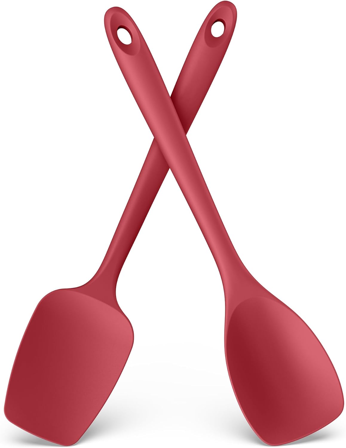 600ºF Heat Resistant Silicone Spoons: Flexible Baking Spoon Spatula & Cooking Scoop Spoonula, Seamless Soft Kitchen Utensils for Serving, Scraping, Scooping in Non-Stick Cookware Red