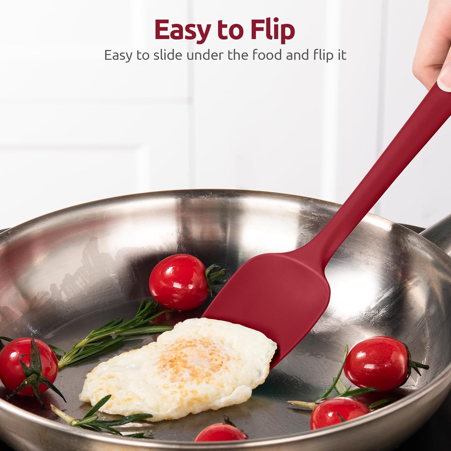 600ºF Heat Resistant Silicone Spoons: Flexible Baking Spoon Spatula & Cooking Scoop Spoonula, Seamless Soft Kitchen Utensils for Serving, Scraping, Scooping in Non-Stick Cookware Red