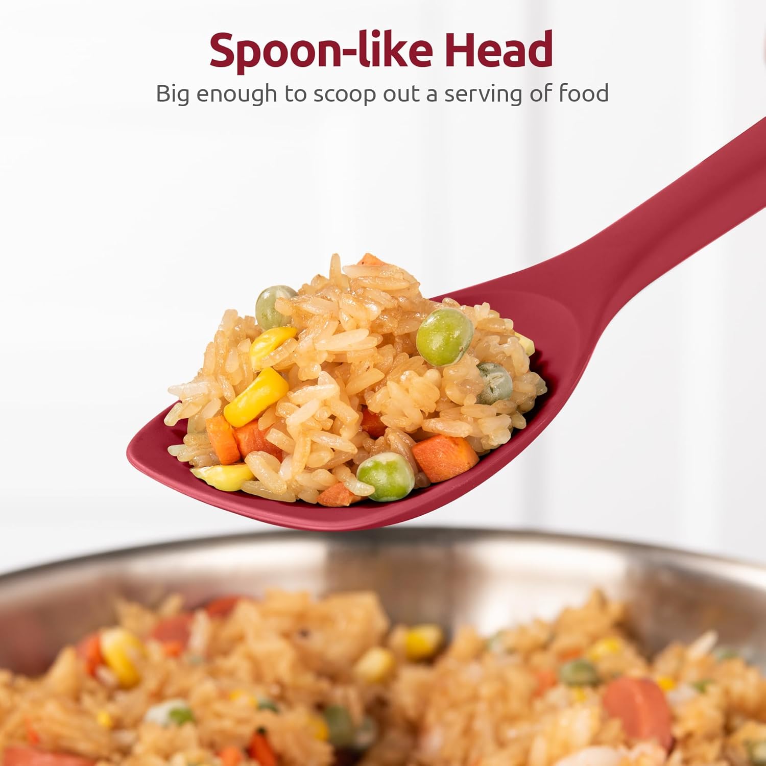 600ºF Heat Resistant Silicone Spoons: Flexible Baking Spoon Spatula & Cooking Scoop Spoonula, Seamless Soft Kitchen Utensils for Serving, Scraping, Scooping in Non-Stick Cookware Red