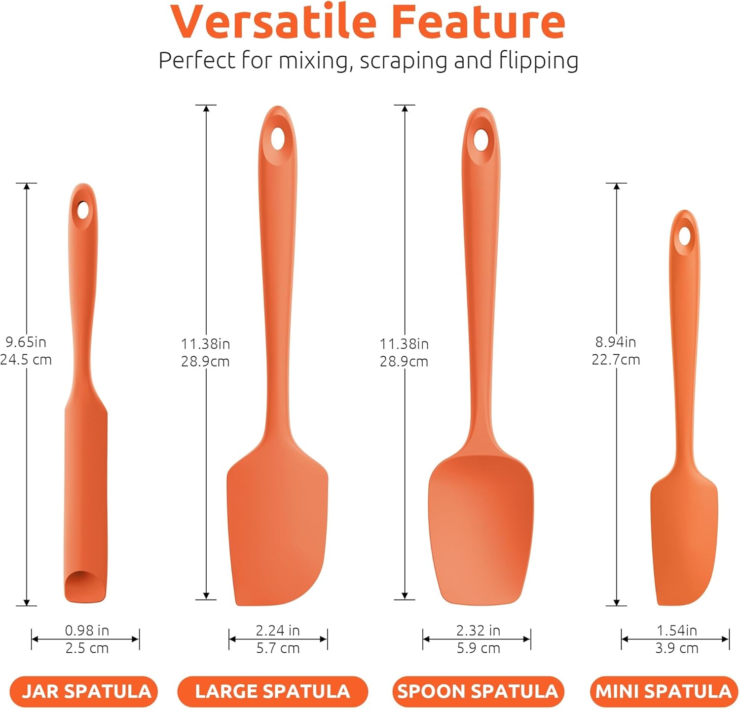 600ºF Heat Resistant Silicone Spatulas: Kitchen Cooking Mixing Utensils 4PCS, Orange and 8"+10"+12" Kitchen Cooking Tweezer: 18/8 Stainless Steel Food-Grade Metal Food Tong Pointed Tip