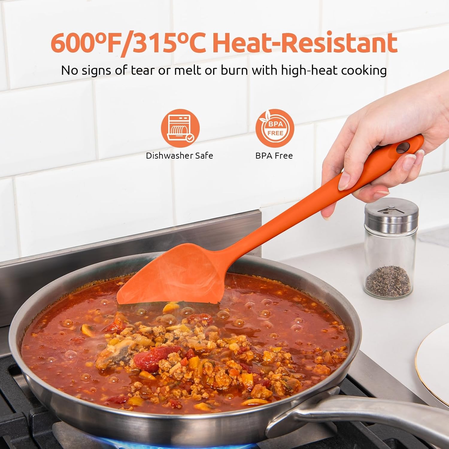 600ºF Heat Resistant Silicone Spatulas: Kitchen Cooking Mixing Utensils 4PCS, Orange and 8"+10"+12" Kitchen Cooking Tweezer: 18/8 Stainless Steel Food-Grade Metal Food Tong Pointed Tip
