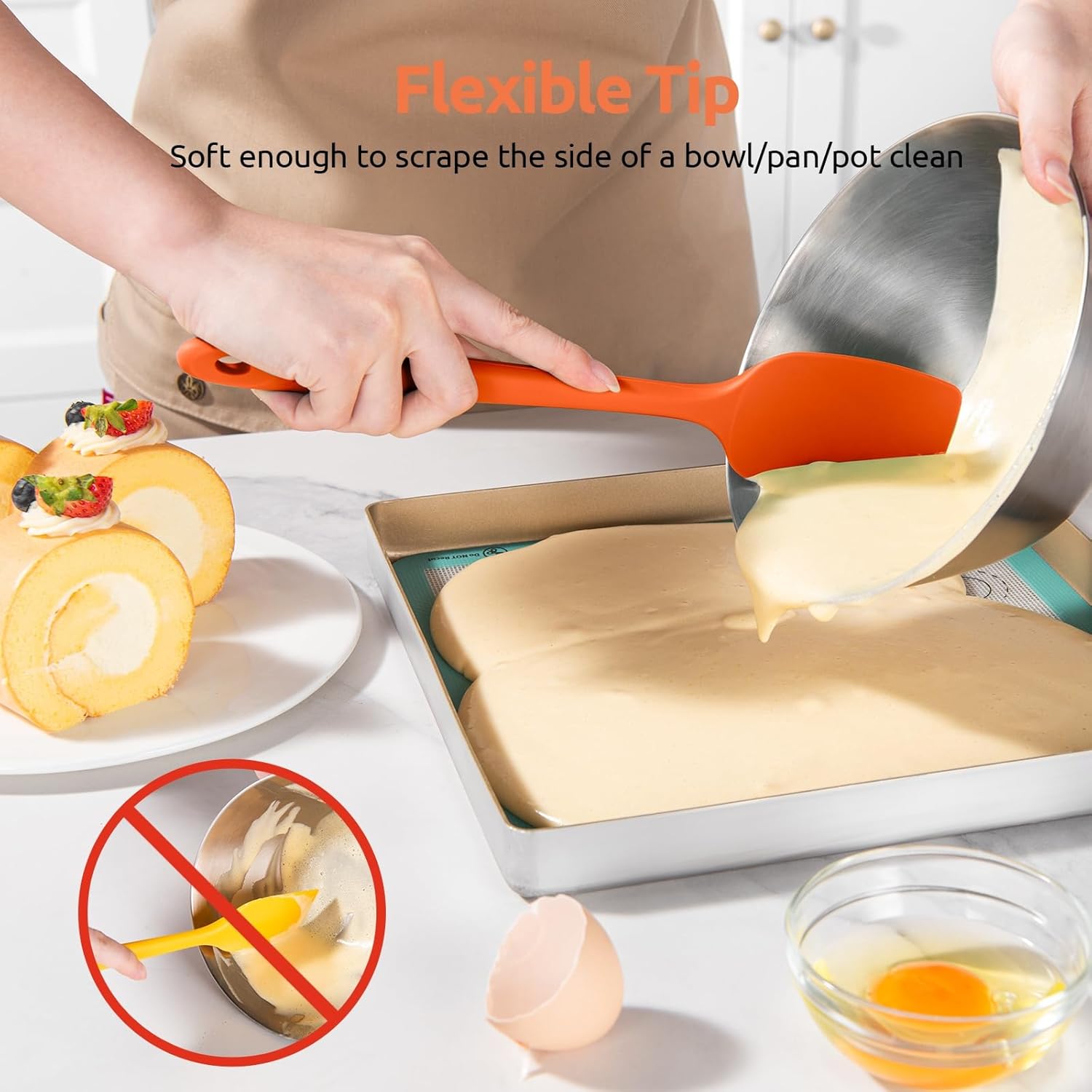 600ºF Heat Resistant Silicone Spatulas: Kitchen Cooking Mixing Utensils 4PCS, Orange and 8"+10"+12" Kitchen Cooking Tweezer: 18/8 Stainless Steel Food-Grade Metal Food Tong Pointed Tip