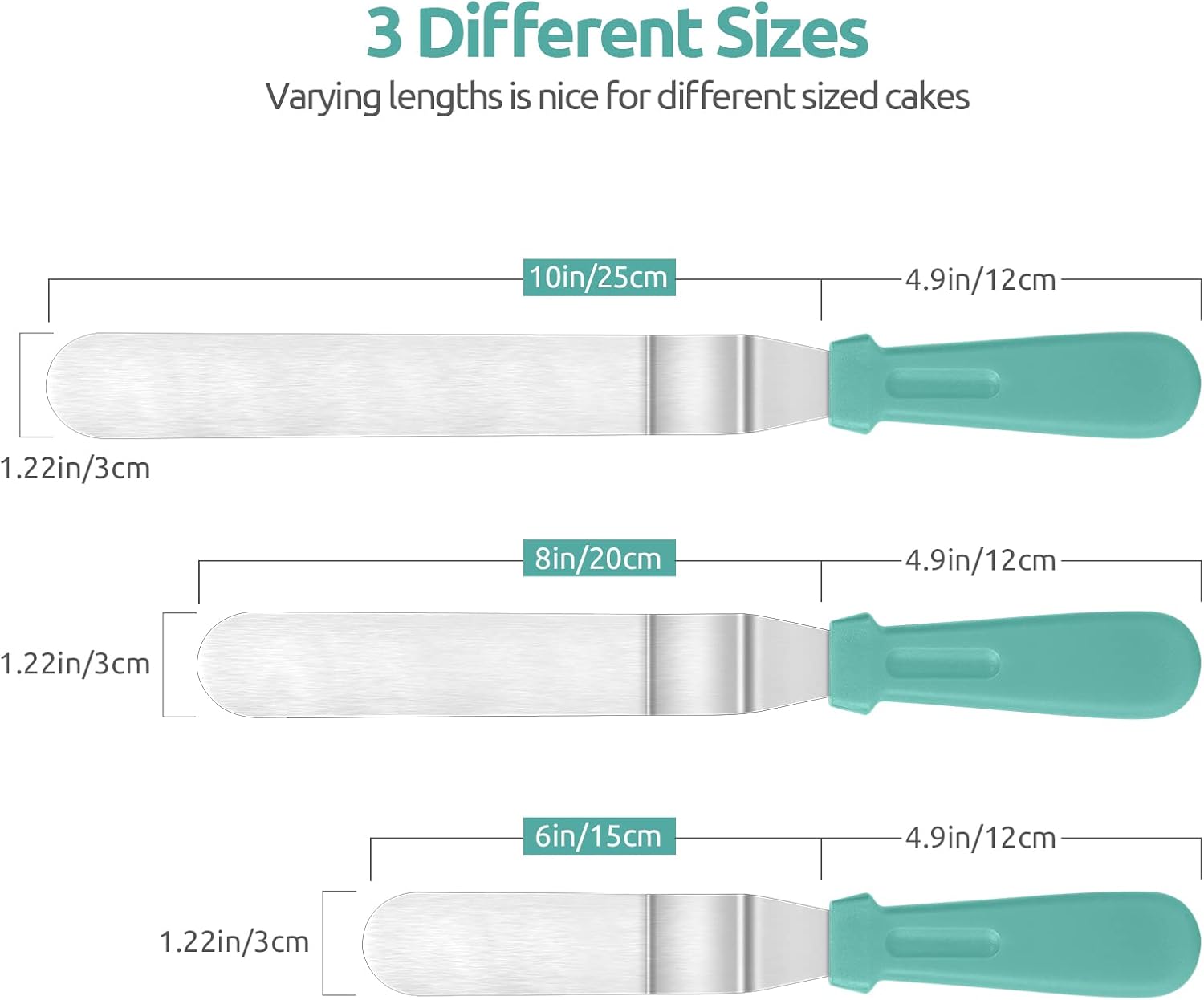 Icing Spatula, Stainless Steel Angled Cake Decorating Frosting Spatula Set of 3 Aqua Sky , and 8"+10"+12" Kitchen Cooking Tweezer: 18/8 Stainless Steel Metal Food Tong Pointed Tip