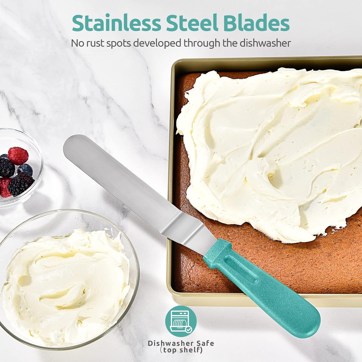 Icing Spatula, Stainless Steel Angled Cake Decorating Frosting Spatula Set of 3 Aqua Sky , and 8"+10"+12" Kitchen Cooking Tweezer: 18/8 Stainless Steel Metal Food Tong Pointed Tip